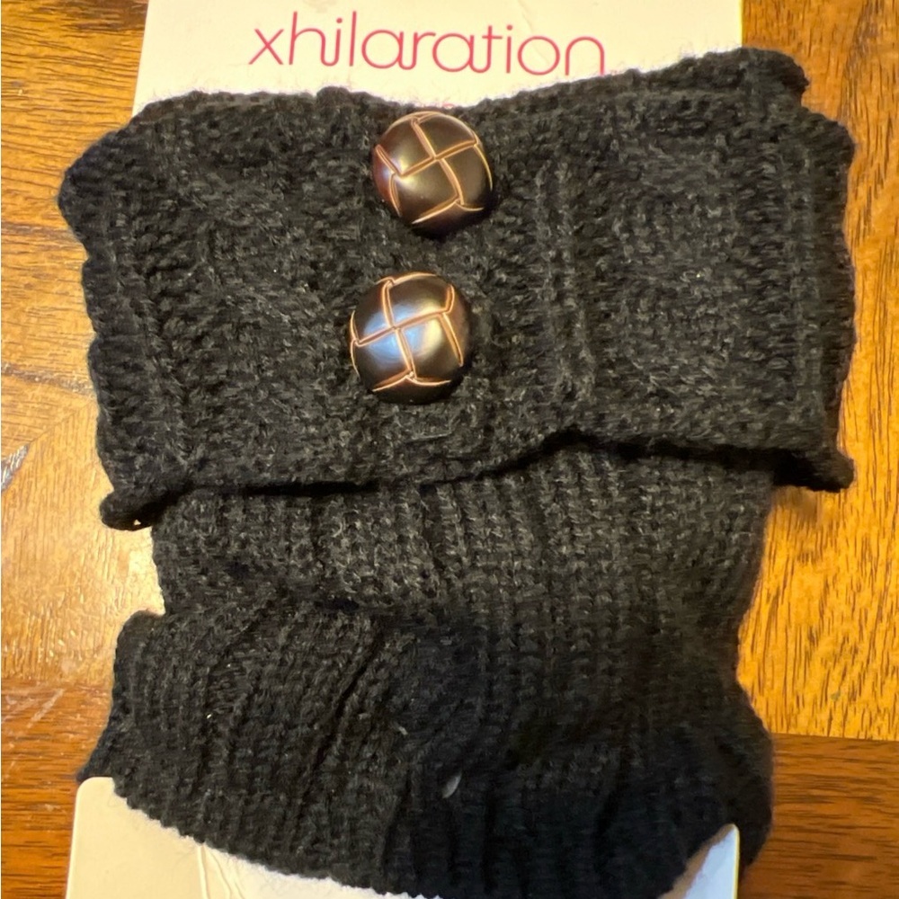 Xhilaration Boot Cuff Black Knitted Button Embellishment One Size NEW